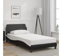 Owoxanthellate Struttura letto Dover 100 x 200 cm in ecopelle bianca e nera con testiera, rete a doghe e vano portaoggetti