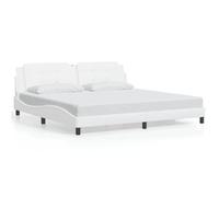 Owoxanthellate Struttura letto Zadar 200 x 200 cm, in ecopelle bianca, design ondulato, rete a doghe in legno di pino, 218 x 205 x 74,5 cm, letto matrimoniale senza materasso