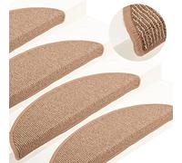 Owoxanthellate Tappetini per gradini, marrone chiaro, semicircolari, 15 pezzi, 56 x 17 x 3 cm, in 100% PP, design moderno e antiscivolo, con nastri adesivi per tutte le scale, casa e appartamento