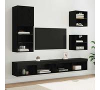 Owoxanthellate Tavola da parete per TV, in legno con LED, 100 x 30 cm, colore nero, effetto rovere, moderna credenza per soggiorno, scaffale con spazio per dispositivi multimediali