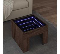 Owoxanthellate Tavolino con LED Infinity, 40 x 40 x 30 cm, vetro legno effetto rovere marrone, illuminazione RGB tramite USB, materiale in legno resistente alle intemperie, salvaspazio per soggiorno e