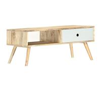 Owoxanthellate Tavolino da caffè 90 × 50 × 40 cm legno massello mango, design moderno con cassetto e ripiano, marrone e bianco, per soggiorno, divano, tavolo da pranzo, beistell vintage retrò