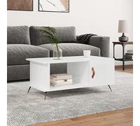 Owoxanthellate Tavolino da caffè bianco lucido, 90 x 50 x 40 cm, in legno e gambe in ferro, design moderno con vano portaoggetti e porta, tavolino piccolo per soggiorno, camera da letto, corridoio