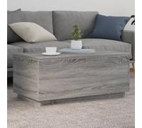 Owoxanthellate Tavolino da salotto con LED RGB Sonoma grigio, 90 x 50 x 40 cm, materiale in legno, design moderno con connettore USB, multifunzione, per soggiorno, camera da letto, ufficio