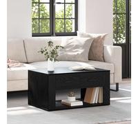 Owoxanthellate Tavolino nero effetto rovere 80 x 50 x 40 cm in legno con cassetto e scaffale, robusto e moderno, per soggiorno, camera da letto, corridoio