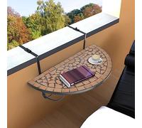Owoxanthellate Tavolo da balcone semicircolare pieghevole, 76 x 56 x 64 cm, ferro e ceramica, mosaico, colore nero, salvaspazio, per piccoli balconi, tavolo da giardino, balcone, tavolo per bevande e