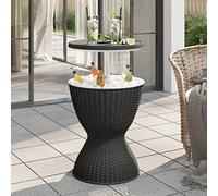 Owoxanthellate Tavolo da giardino 3 in 1 con refrigeratore per ghiaccio, 48 x 48 cm, pieghevole, nero, in polipropilene, effetto rattan, design moderno, robusto e salvaspazio, per balcone, campeggio e