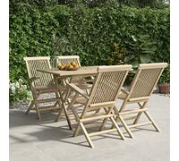 Owoxanthellate Tavolo da giardino in teak, 120 x 70 cm e 4 sedie pieghevoli, in legno massiccio, resistente alle intemperie, con foro per ombrellone da 110 kg, portata per giardino, balcone, terrazza