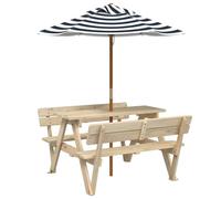 Owoxanthellate Tavolo da picnic con ombrellone in legno massiccio di abete | Versatile set di mobili in legno di abete per terrazza e giardino, con ombrellone contro il sole, dimensioni 90 x 108 x 54 cm