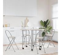 Owoxanthellate Tavolo da pranzo allungabile con 4 sedie 110 x 80 cm MDF rovere marrone e argento, ruote con freno, design moderno, robusto e durevole, per cucina, sala da pranzo, piccoli spazi