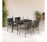 Owoxanthellate Tavolo da pranzo da giardino, 140 x 70 cm, in rattan con 4 sedie e cuscini antracite, design moderno, robusto e salvaspazio, per piccoli balconi, terrazze, patio