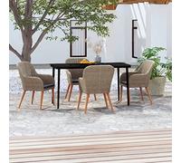 Owoxanthellate Tavolo da pranzo da giardino, 5 pezzi, effetto rattan, 140 x 70 x 74 cm, con cuscino, design in legno massiccio, robusto e resistente alle intemperie, per balcone, terrazza, giardino