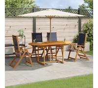 Owoxanthellate Tavolo da pranzo in legno di acacia allungabile, 120-170x80x75 cm, 5 pezzi con sedie blu Textilene, portata 110 kg, balcone/terrazza/giardino