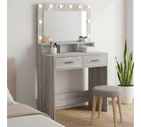 Owoxanthellate Tavolo da toeletta grigio in legno con specchio LED e cassetti, 79 x 41 x 135 cm, moderno Vanity Dressing Table per camera da letto e corridoio