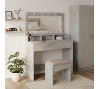 Owoxanthellate Tavolo da toeletta in cemento grigio 100 x 41 x 135 cm con illuminazione a LED a specchio, materiale in legno, moderno make-up Vanity per camera da letto, spazio e durata