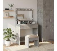 Owoxanthellate Tavolo da toeletta in cemento grigio, 75,5 x 41 x 135 cm, materiale in legno con specchio a LED e illuminazione USB, moderno trucco Vanity tavolo per camera da letto