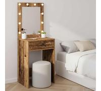 Owoxanthellate Tavolo da toeletta in legno anticato, 50 x 41 x 135 cm, con illuminazione a LED a specchio, materiale in legno, 2 cassetti, design moderno, durevole per camera da letto