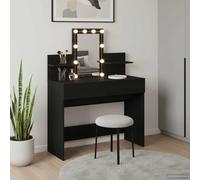 Owoxanthellate Tavolo da toeletta nero rovere 100 x 40 x 130 cm con illuminazione a LED a specchio, moderno tavolo da trucco con cassetti e ripiani, spazioso comò per camera da letto e zona cosmetica