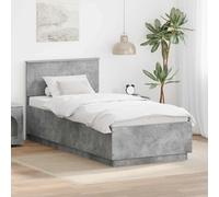 Owoxanthellate Telaio del letto con testiera a LED, in cemento, grigio, 90 x 200 cm, in legno, design moderno, connettore USB regolabile, adatto per camera da letto e piccolo balcone