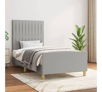 Owoxanthellate Telaio letto grigio chiaro 90 x 200 cm con testiera, regolabile in altezza, robusto rivestimento in tessuto, gambe in legno massiccio, design moderno per camera dei ragazzi, camera