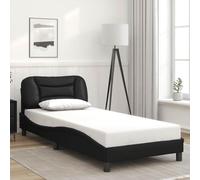 Owoxanthellate Telaio letto Hvar nero 80 x 200 cm, testiera in ecopelle, design a forma di onda, struttura in metallo e legno, moderna camera da letto singolo per camera dei ragazzi e camera degli