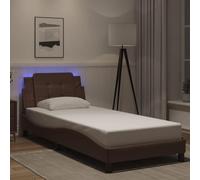 Owoxanthellate Telaio letto Zadar marrone 100 x 200 cm con illuminazione a LED, 218 x 105 x 74,5 cm, in ecopelle, design moderno ed elegante forma ondulata per camera da letto e camera degli ospiti