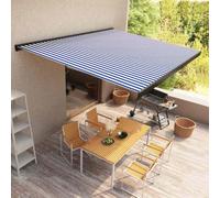 Owoxanthellate Tenda da sole a cassetta, 400 x 300 cm, blu/bianco, motorizzata, in alluminio e poliestere, resistente alle intemperie, per giardino, balcone, facile apertura, per primavera ed estate