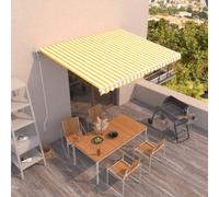 Owoxanthellate Tenda da sole automatica, 400 x 350 cm, colore giallo, bianco, struttura in alluminio con tessuto UV, telecomando e manovella, protezione solare estraibile per balcone, terrazza e