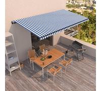 Owoxanthellate Tenda da sole automatica, 600 x 350 cm, blu/bianco, in tessuto di poliestere resistente ai raggi UV, con telaio in alluminio, design moderno, robusta e durevole, per terrazze, balconi