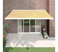 Owoxanthellate Tenda da sole per balcone, 4 x 3 m, allungabile, giallo, bianco, in alluminio verniciato a polvere, struttura in poliestere, protezione da sguardi indiscreti, resistente alle intemperie