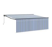 Owoxanthellate Tenda da sole retrattile 400 x 300 cm, blu e bianco, in poliestere resistente ai raggi UV e alluminio, design moderno con meccanismo manuale, robusta e durevole, per giardino, terrazza