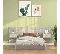 Owoxanthellate Testiera da letto con comodini, grigio cemento, materiale in legno, 120 x 80 cm, moderna da parete, spazio di archiviazione e design senza tempo, per camera da letto, camera dei ragazzi
