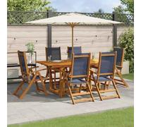 Owoxanthellate Textilene - Set di 7 mobili da balcone, in legno di acacia, 120-170 x 80 x 75 cm, regolabile in 5 posizioni, per balcone, terrazza, giardino