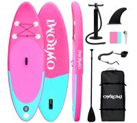OWROMI Tavola stand up paddle per bambini con accessori gonfiabili per SUP, antiscivolo, confortevole, tavola gonfiabile per bambini, durevole, leggera, per giovani e bambini (rosa/verde, 2,7 x 76,2 x