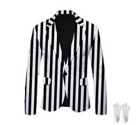 owsber Blazer da uomo a righe bianche e nere 2023, giacca casual britannica slim fit gessata, Colore 1., M