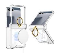 OWSIHNZBF for Samsung Galaxy Z Flip 8 Magnetic Case | Built in Hinge Protection & Ring Clip Stand Anti-Yellowing Transparent Shockproof Protective Cover [Wireless Charging](Clear)