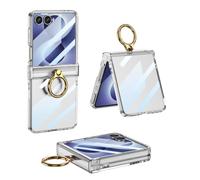 OWSIHNZBF for Samsung Galaxy Z Flip 8 Screen Protector Case | Built in Magnetic Hinge & Ring Clip Stand, Hard PC Shockproof Full Body Protective Cover(Clear)