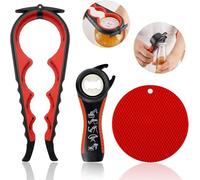 Owyee Apribottiglie per anziani, apribottiglie in gomma per mani deboli, apribottiglie in vetro 5 in 1 (rosso)