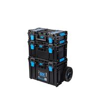 OX Tools Ox TOOLTREK-Sistema di archiviazione modulare su Ruote con Manico, 3 Pezzi Mobile a 3 Livelli, Nero/Blu