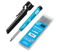 OX Tools Pro Tuff - Matita da carpentiere e 10 matite in grafite per marcatura in carbonio, struttura meccanica con 10 mine, supporto e temperamatite clip da cintura