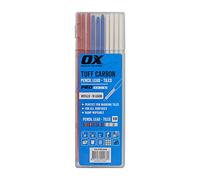 OX Tools Tuff Carbon Matita di Ricambio per Marcatura in Carbone 10 Pezzi con Mina Rossa, Blu e Bianca, 2,88 mm - Progettata per la Marcatura su Piastrelle, OX-P503204