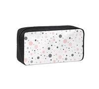 OXbnmm Astuccio per matite con stampa moderna a pois rosa, grigio, bianco, spazioso, con cerniera, in poliestere, per studenti e insegnanti