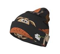 OXbnmm Cappello lavorato a maglia unisex con cane Corgi, caldo berretto invernale a righe, alla moda, per donne e uomini, morbido e caldo, per adulti, nero