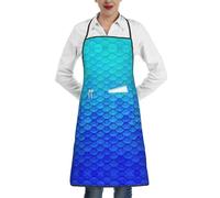 OXbnmm Grembiule da cucina unisex con stampa di pesce sirena blu oceano mare con tasca, grembiuli artistici impermeabili per adulti per dipingere ceramica, cottura, barbecue
