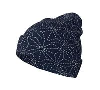 OXbnmm Linee tratteggiate forme geometriche su sfondo blu ombra cappello lavorato a maglia unisex caldo berretto invernale, cappello a righe alla moda per donne uomini morbido caldo berretto per