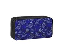 OXbnmm Manta Ray e Fish - Astuccio per matite con stampa, spazioso, in poliestere, con cerniera, per studenti e insegnanti