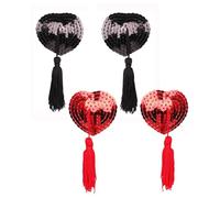 OXDOHUE 2 Paia Copricapezzoli Adesivi Petali Seno Strass Sottili Pelle Appiccicosa Impermeabile Nuoto Rave Cuscinetti Reggiseno Riutilizzabili Fantasia - Nero/Rosso