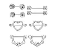 OXDOHUE 4 Paia 14G Piercing Capezzoli per Donna Barre per Capezzoli Gioielli per Piercing Barbell Piercing Capezzolo Acciaio Chirurgico Carino Dangly Barbells Cuore Fiore Luna Corpo Piercing Barbell