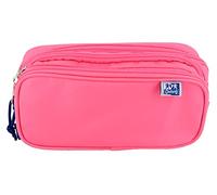 Oxford, Astuccio scolastico a 3 scomparti, gomma elastica, 3 cerniere, colore rosa fucsia