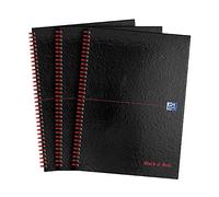 Oxford Black N 'Red taccuino lucido con rilegatura a spirale e copertina rigida, formato A4, a righe, 140 pagine, nero/rosso Singolo Confezione da 3